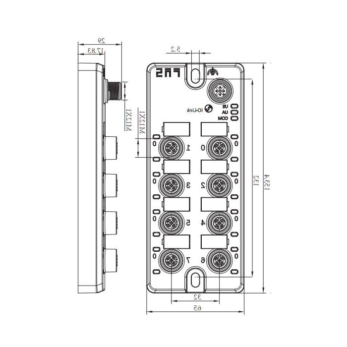 M12 interface, IO-Link Hub, 4AI, 0-10V DC voltage analog, 8DI PNP input digital module, 00BB11